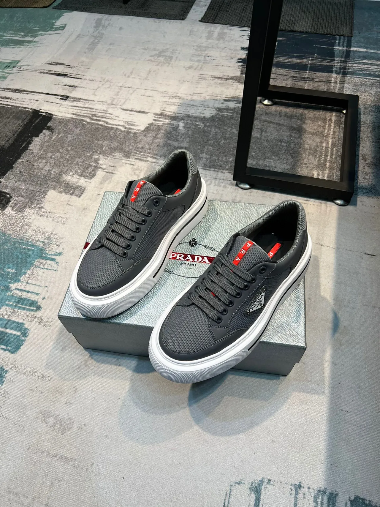 Prada Cloudbust Gray White Low-Top Platform Sneaker Mesh And Leather Upper Lifestyle Sneakers 5