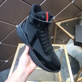 Prada Cloudbust Thunder Black Patent and Mesh High-Top Lifestyle Sneaker