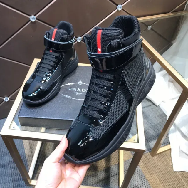 Prada Cloudbust Thunder Negro Cuero Patentado y Malla Alta Lifestyle Sneaker 2