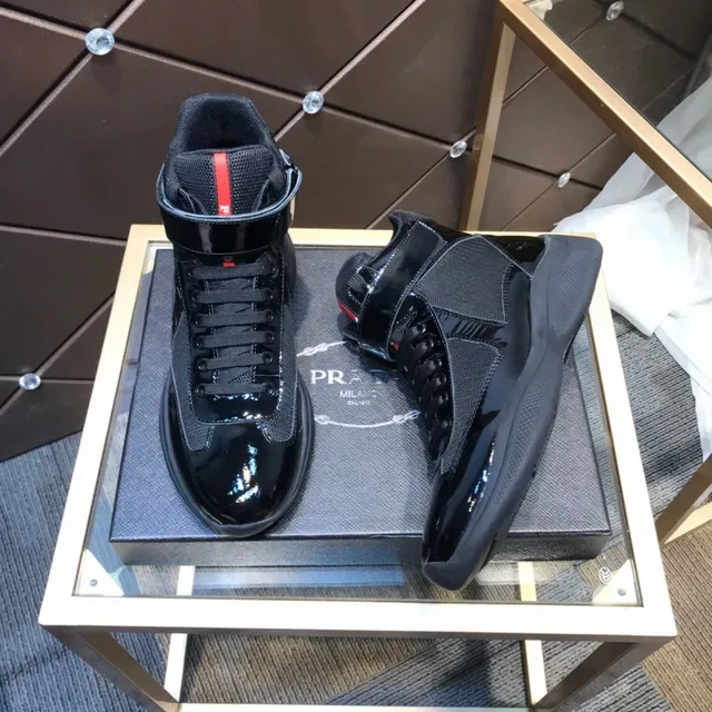 Prada Cloudbust Thunder Negro Cuero Patentado y Malla Alta Lifestyle Sneaker 5