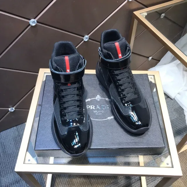 Prada Cloudbust Thunder Negro Cuero Patentado y Malla Alta Lifestyle Sneaker 7