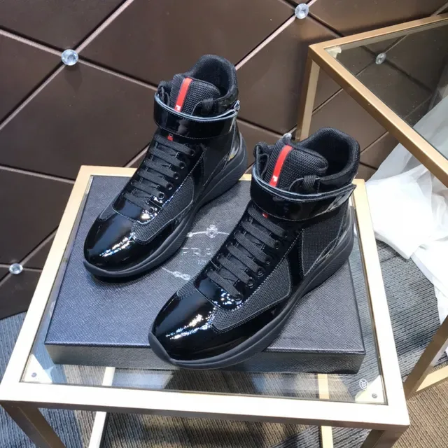 Prada Cloudbust Thunder Negro Cuero Patentado y Malla Alta Lifestyle Sneaker 8