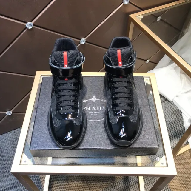 Prada Cloudbust Thunder Negro Cuero Patentado y Malla Alta Lifestyle Sneaker 9