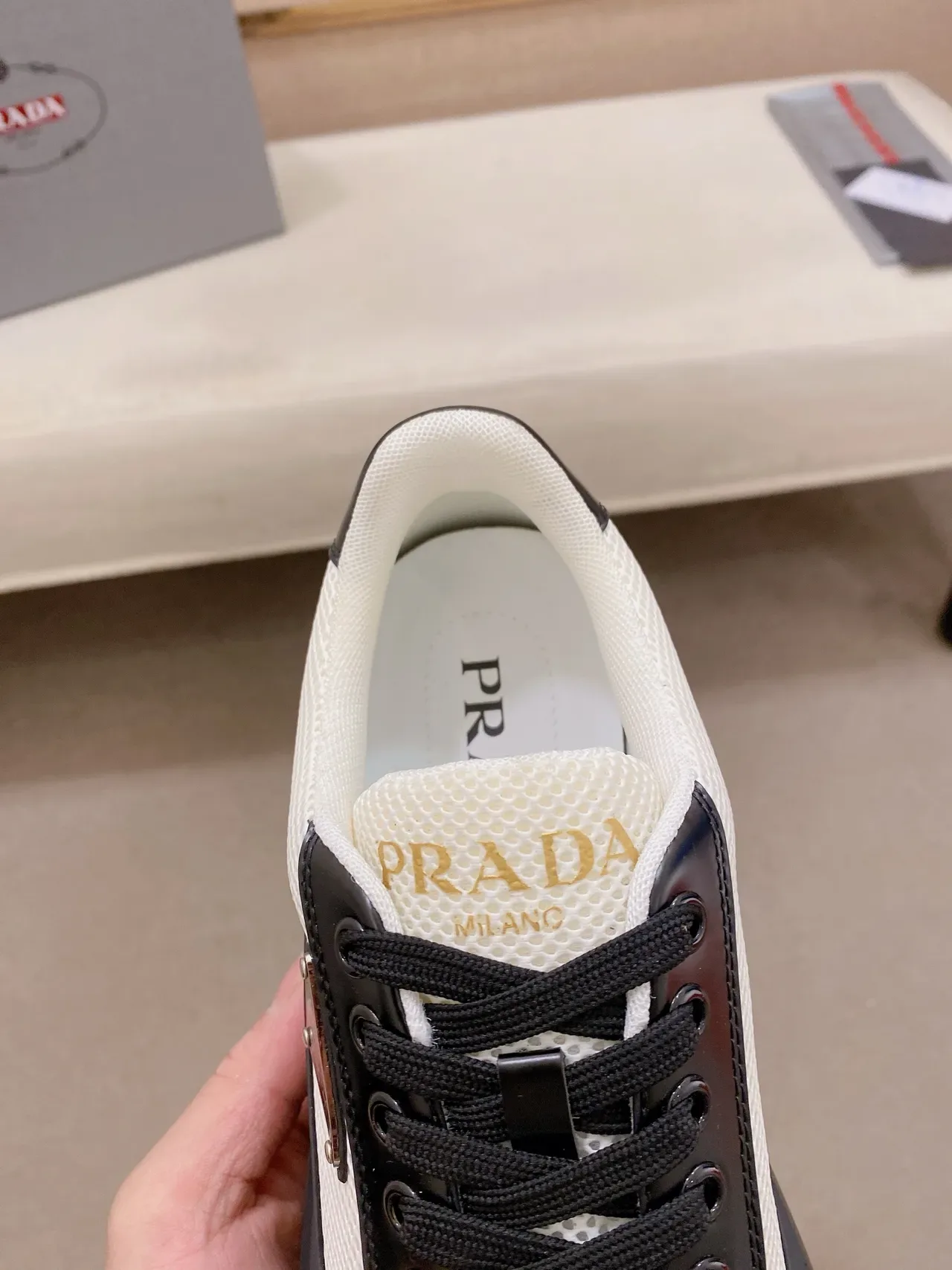 Prada Cloudbust Two-Tone Mesh and Leather Platform Lifestyle Sneakers 4