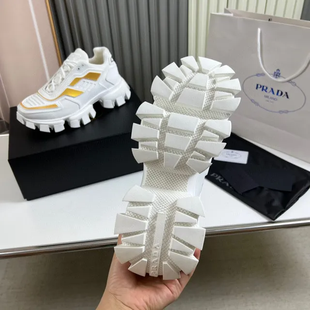 Prada Cloudbust White Gold Block-Tread Sole Mesh And TPU Overlay Construction Chunky Sneakers 2