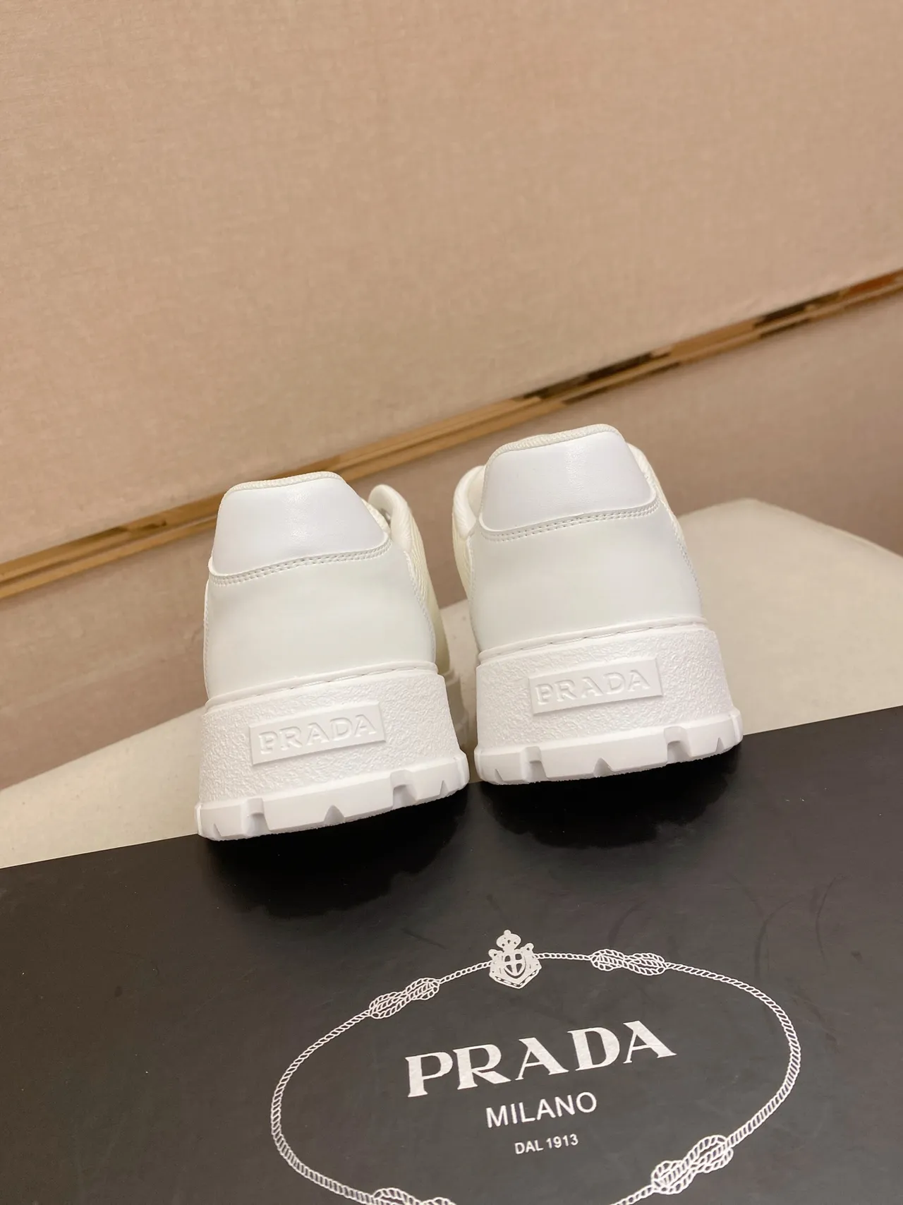 Prada Cloudbust White Gold Platform Sole Mesh And Leather Upper Chunky Sneakers 3