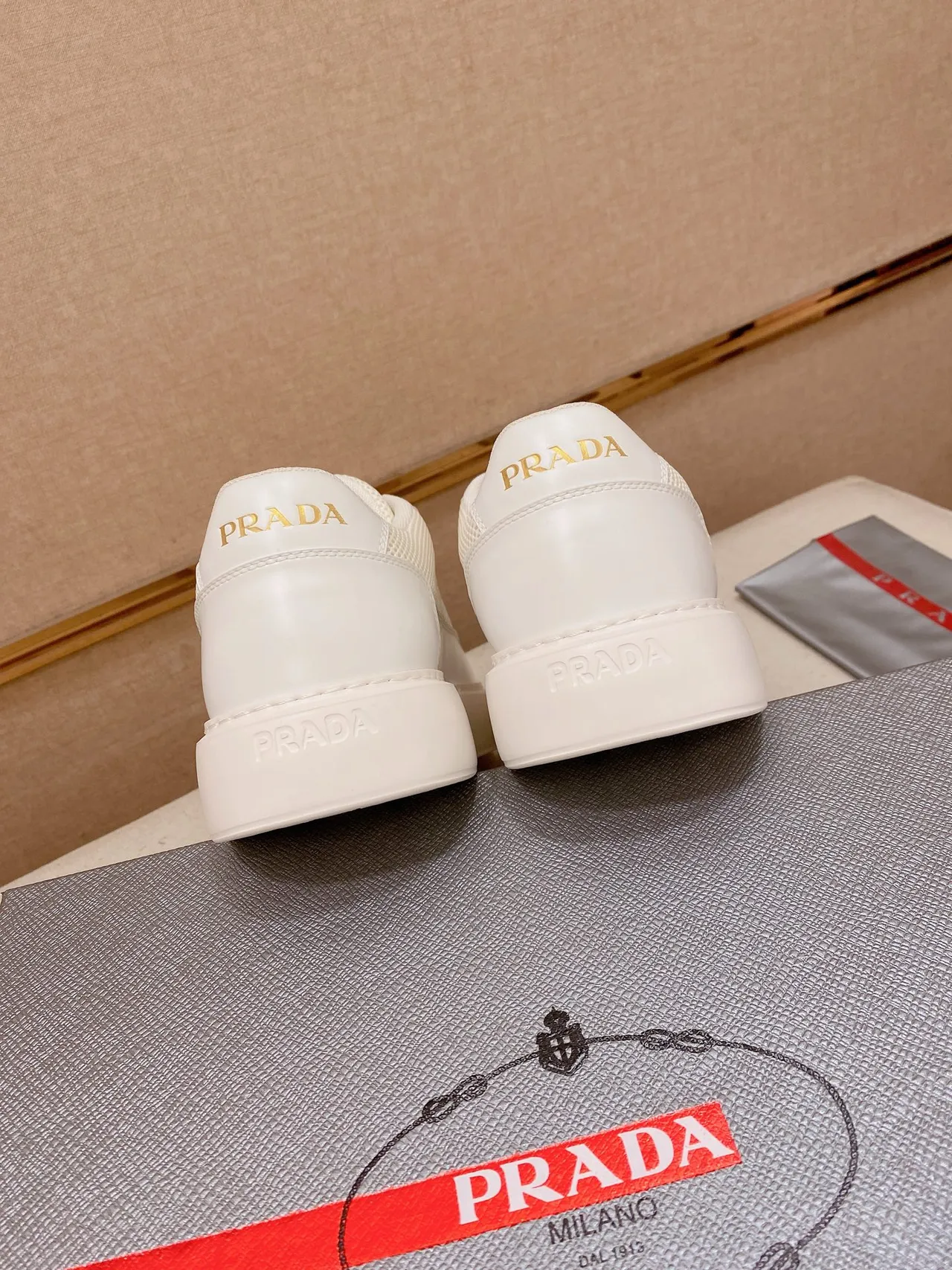Prada Cloudbust White Mesh and Leather Lifestyle Sneakers 3