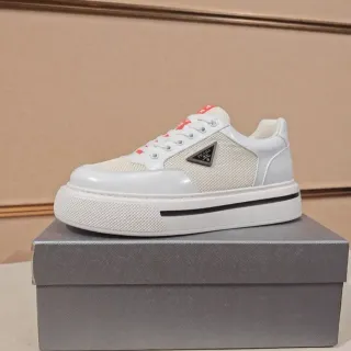 Prada Cloudbust White Mesh and Patent Leather Platform Lifestyle Sneakers