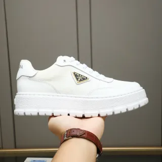 Prada Cloudbust Semelle Plateforme Blanche Tissu et Cuir Mélangés Chaussures Épaisses