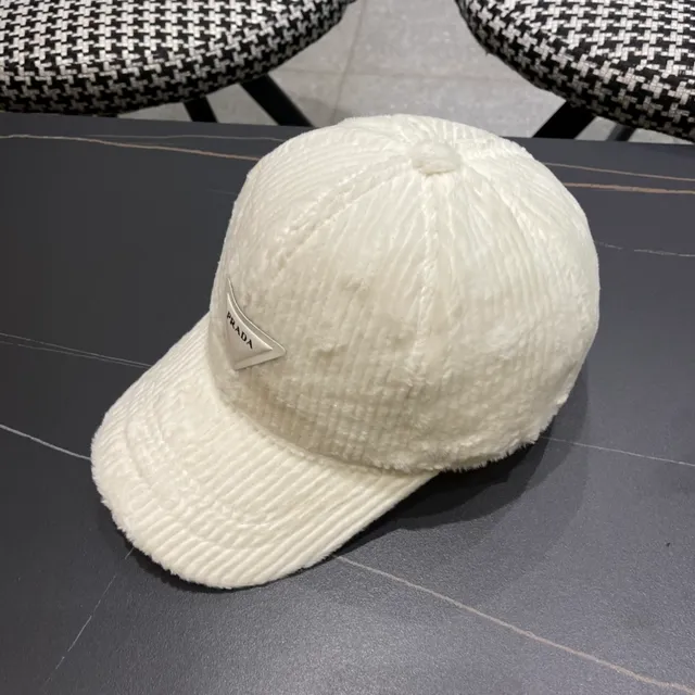 Prada Corduroy Black Beige Texture Plush-Lined Interior Baseball Cap 3