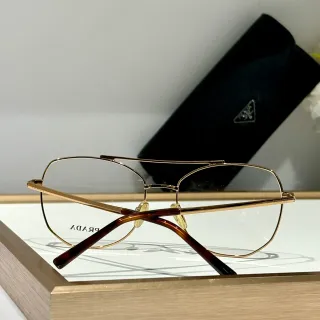 Prada Gold Brown Thin Metal Frame Double Bridge Eyewear