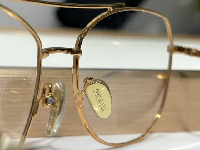 Prada सोना भूरा पतली धातु फ्रेम डबल ब्रिज चश्मा 9