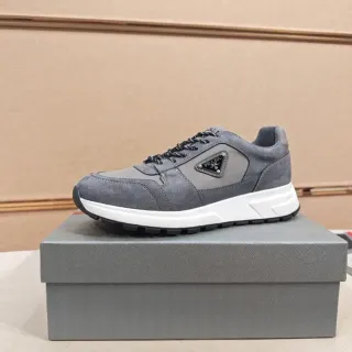 Prada Gray White Suede And Mesh Upper Sculpted Midsole Lifestyle Sneakers