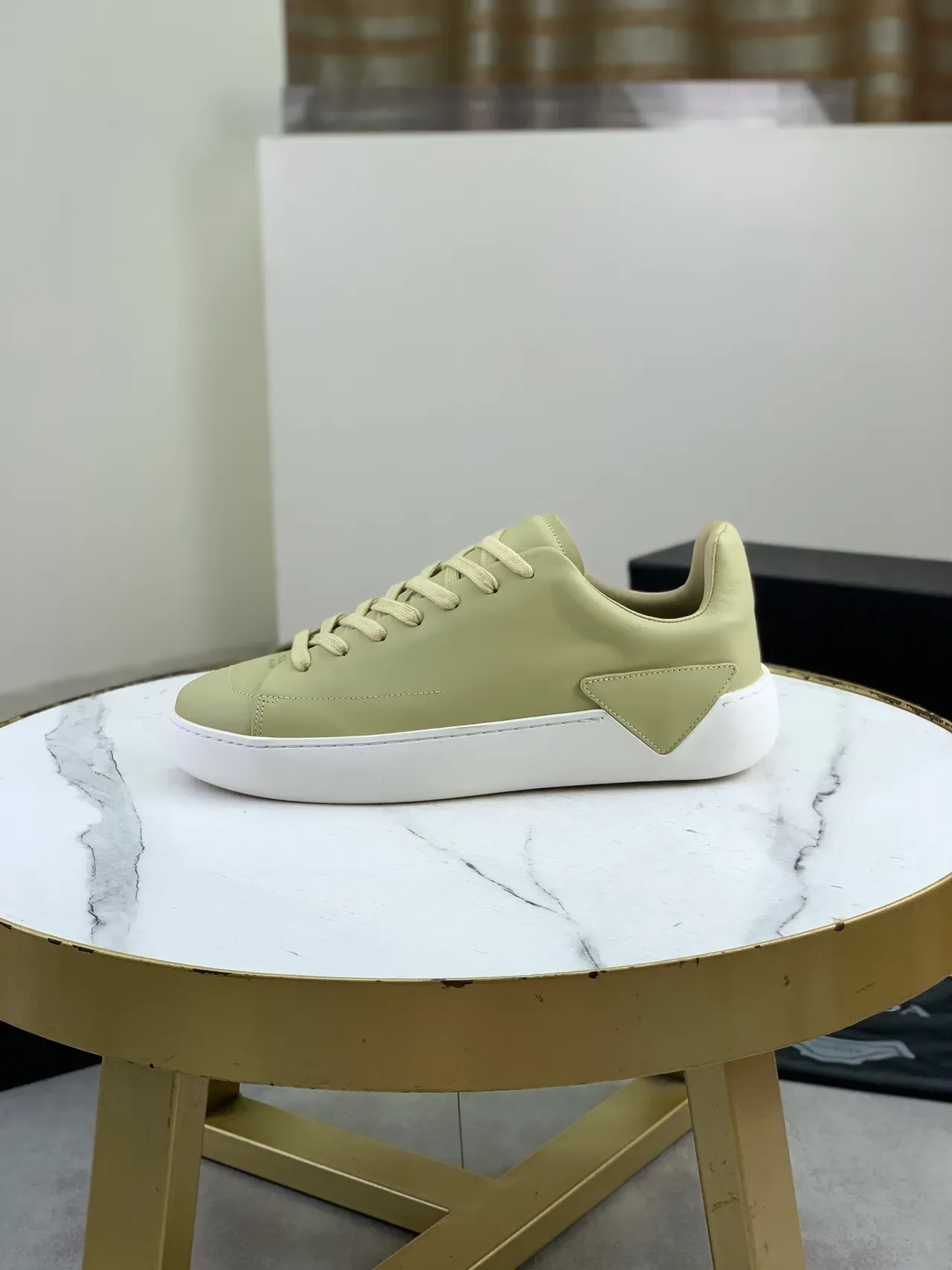 Prada Green White Minimalist Leather Tonal Lacing Lifestyle Sneakers 5