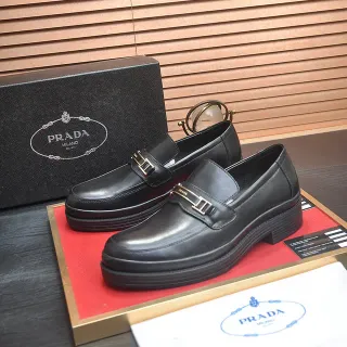 Prada Loafer Black Gold Leather Platform Sole Loafer