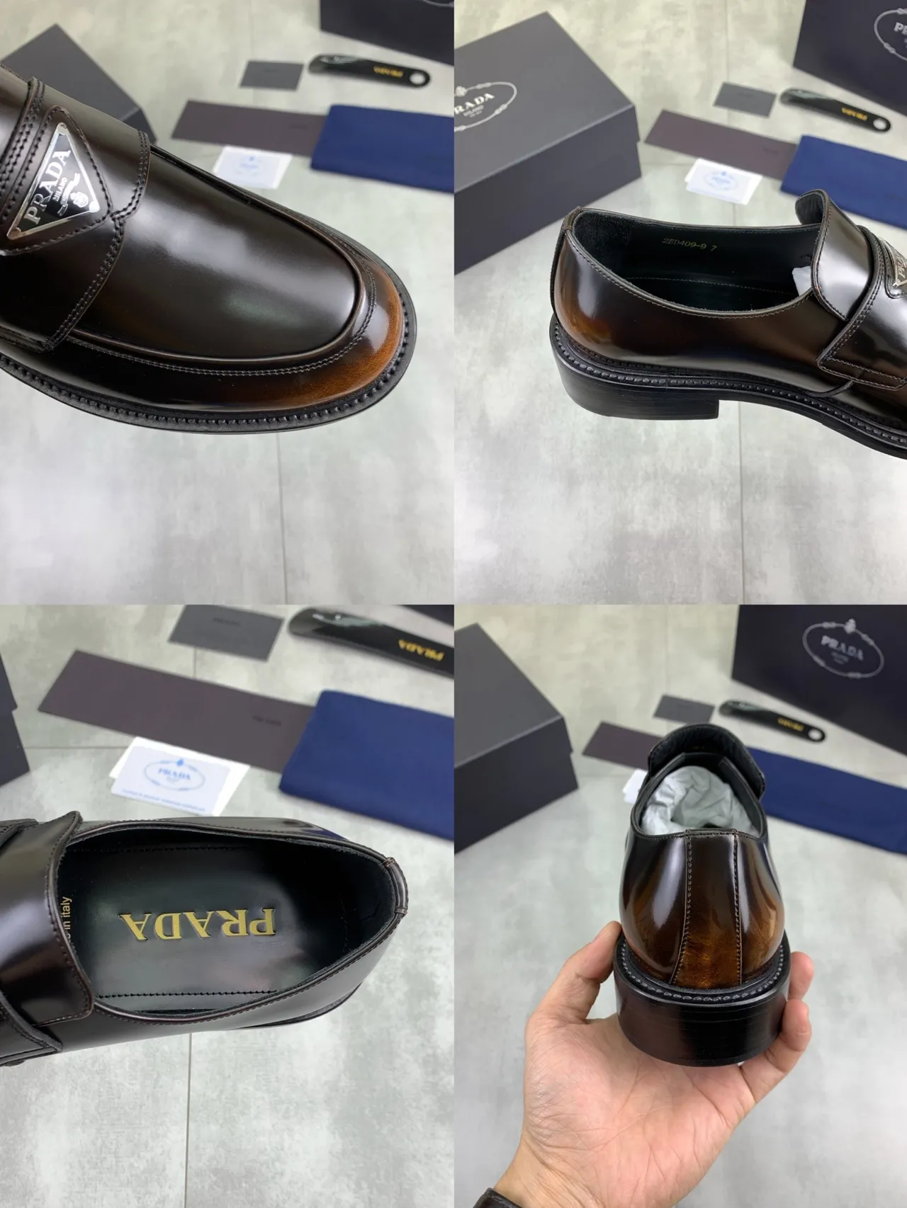 Prada mocassim de couro brilhante de duas cores Penny Loafer 2