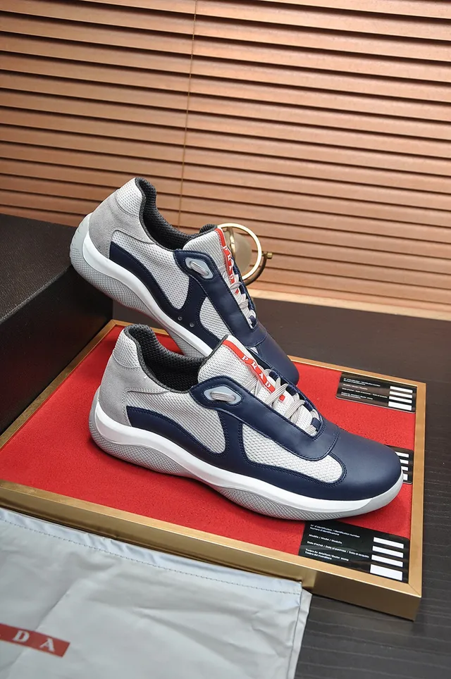 Prada Navy Gray Laceless Slip-On Mesh And Leather Paneling Lifestyle Sneakers 4