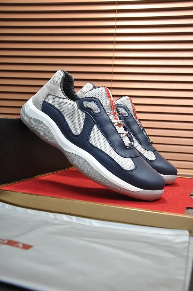 Prada Navy Gray Laceless Slip-On Mesh And Leather Paneling Lifestyle Sneakers 7