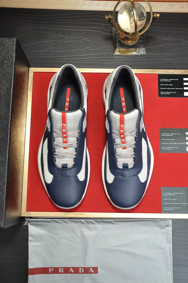Prada Navy Gray Laceless Slip-On Mesh And Leather Paneling Lifestyle Sneakers 9
