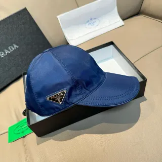 Prada Navy White 结构六面板 尼龙类似光泽 棒球帽