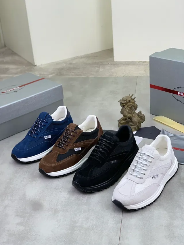 Prada Navy White Suede And Mesh Upper Contrast Midsole Lifestyle Sneakers 2