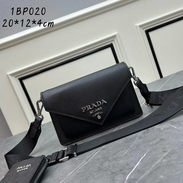 Prada Re-Nylon Sac bandoulière noir argent flap d'enveloppe texturé Saffiano sac messager 6