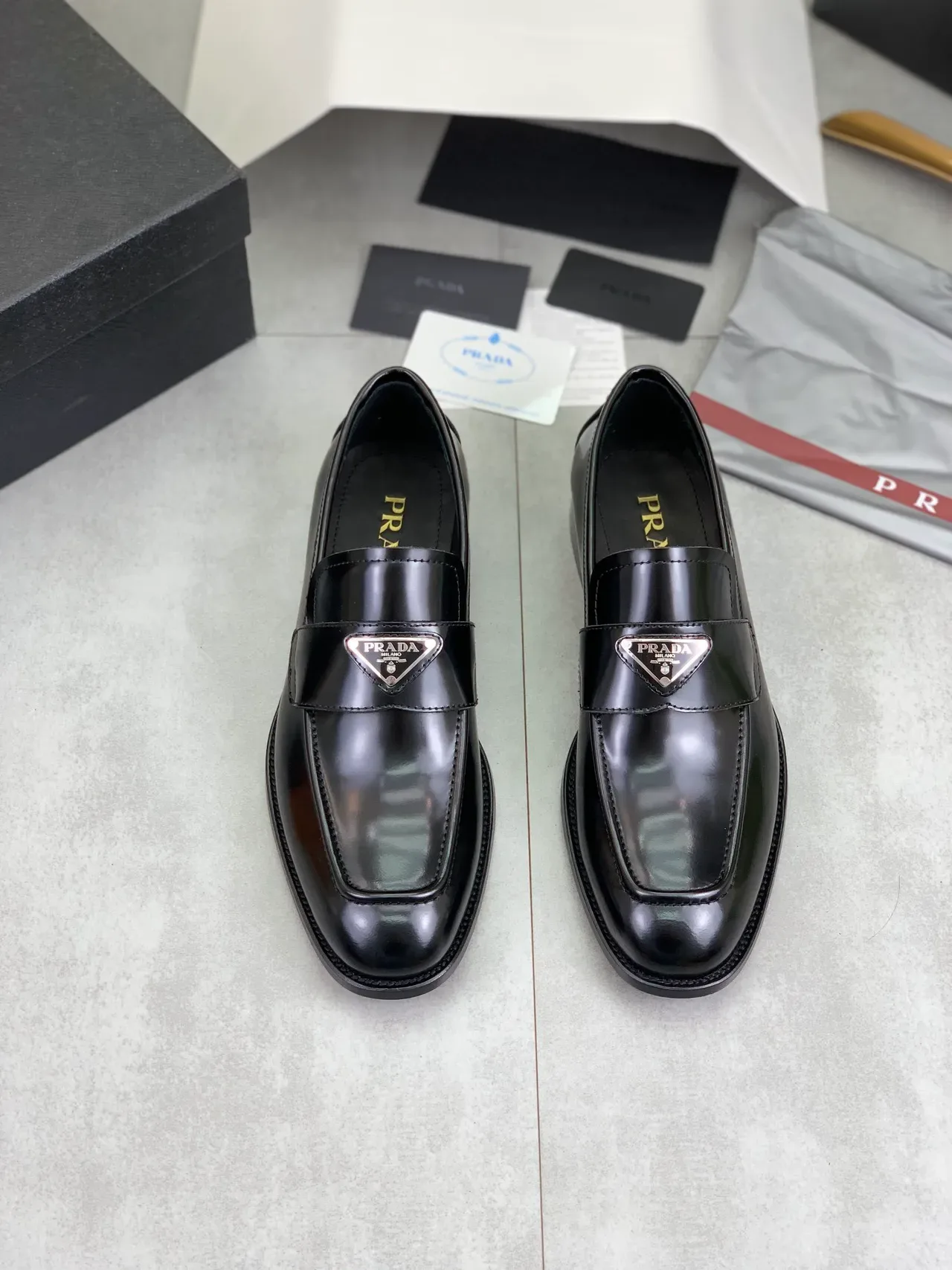 Prada Triangle Logo Penny Loafer Black Leather Loafers 5