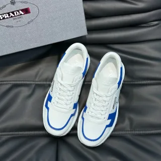 Prada White and Blue Contrast Piping Lifestyle Sneakers