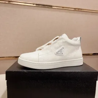 Prada White Beige Laceless Slip-On Croc-Embossed Leather Lifestyle Sneakers — Prada Lifestyle Sneakers photo from the Yupoo catalog
