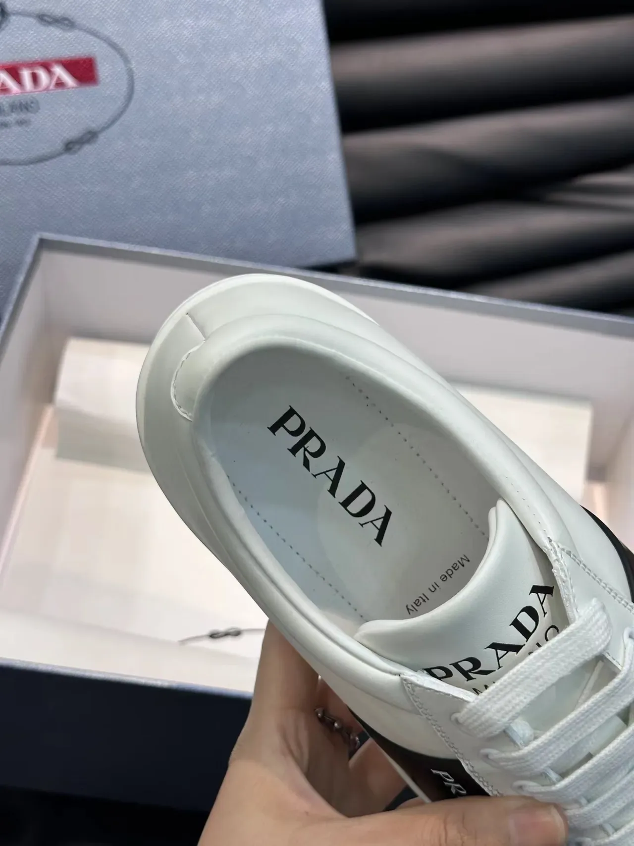 Prada White Black Leather Upper Low-Top Lifestyle Sneakers 3