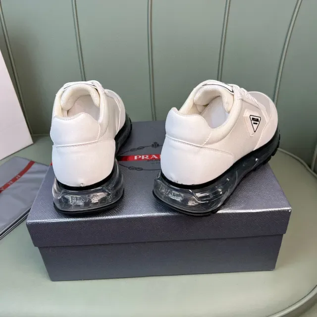 Prada Tênis Branco Preto Low-Top com Upper de Têxtil Estilo de Vida 3
