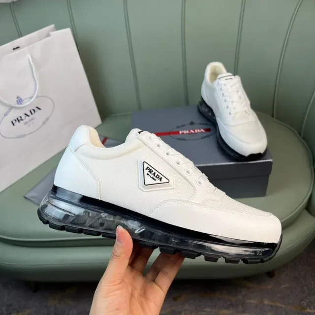 Prada Tênis Branco Preto Low-Top com Upper de Têxtil Estilo de Vida 5