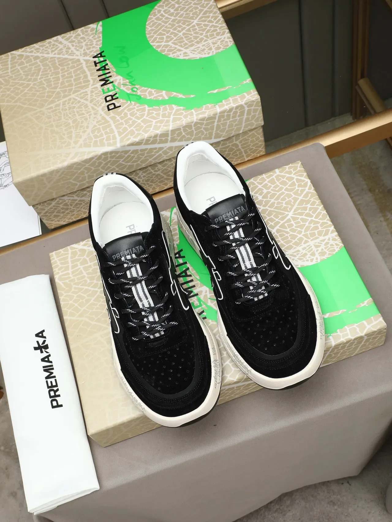 Premiata 黑色麂皮 X-Logo 休闲运动鞋 2