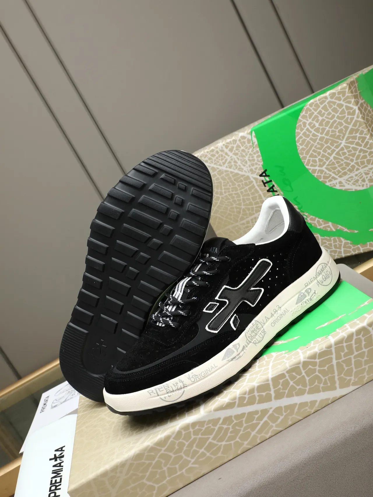 Premiata 黑色麂皮 X-Logo 休闲运动鞋 4