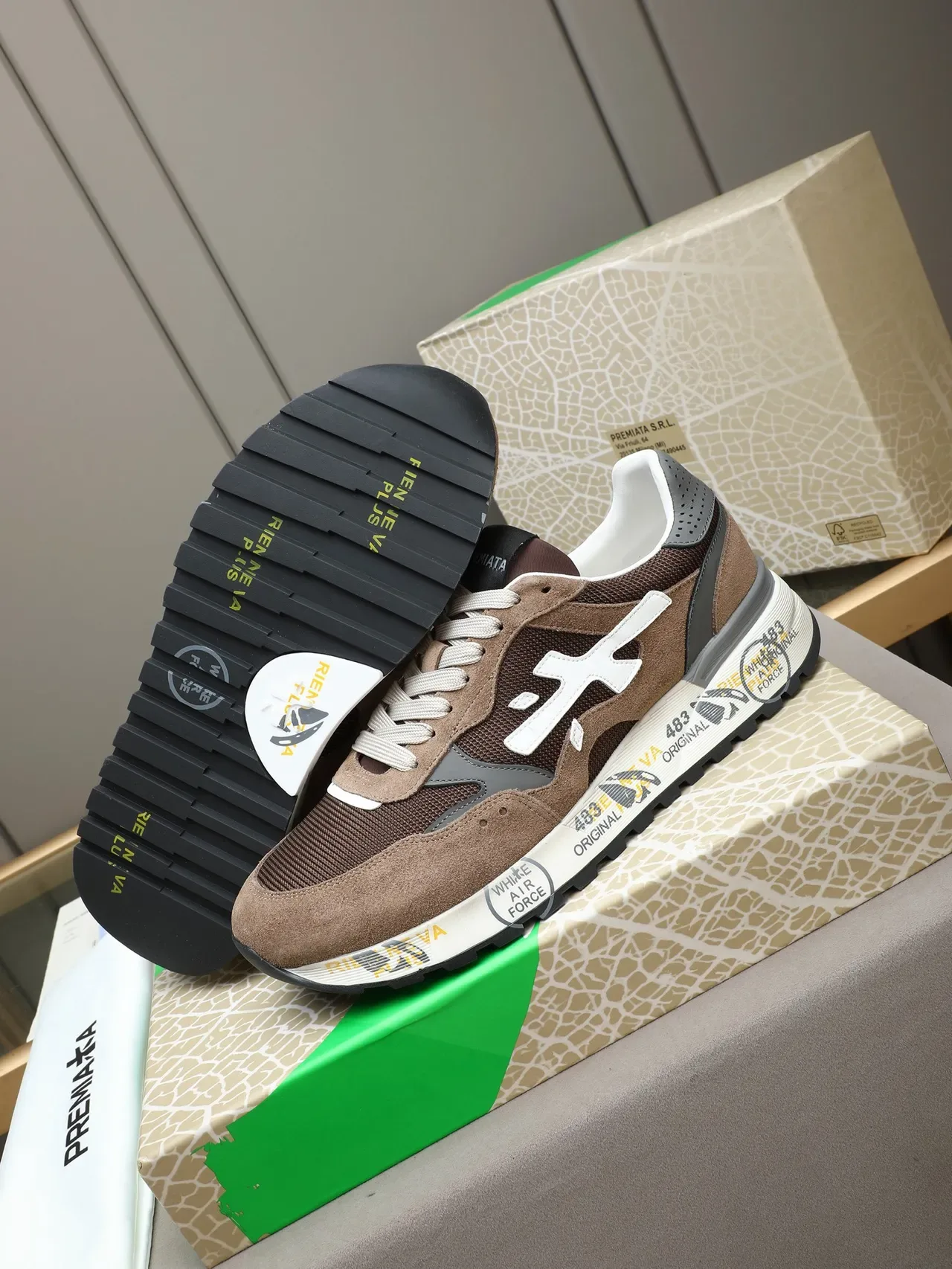 Premiata Brown and Gray Mixed-Material Lifestyle Sneaker 4