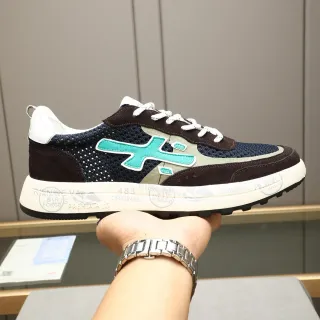 Premiata Cross Logo Brown Navy Turquoise Lifestyle Sneakers