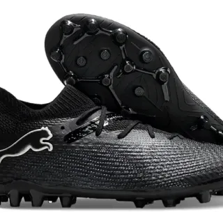 Puma 黑色银色针织领纹理合成革面草地足球鞋