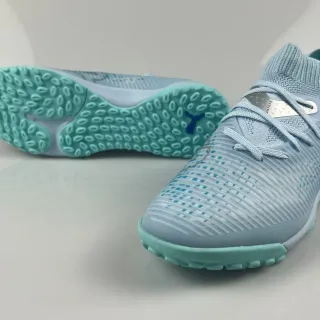 Puma Blue Green Knit Sock-Fit Upper Low-Cut Collar Turf Soccer Shoes