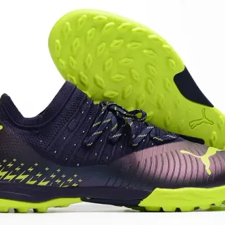 Puma Future Z নেভি গ্রিন নিট আপার অ্যাসিমেট্রিক্যাল কলার টার্ফ সকার জুতো