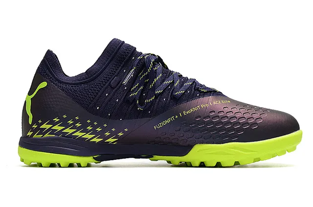 Puma Future Z Chaussures de football Turf en Navy Green avec upper en knit col asymétrique 7