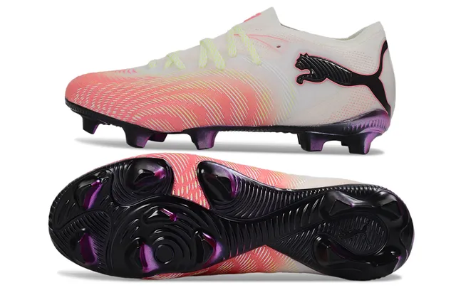 Puma Zapatillas de fútbol de corte bajo con empeine sintético rosa morado degradado de coral a blanco para terreno firme 2