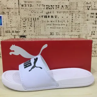 Puma White Black Single-Strap Molded Footbed Slippers