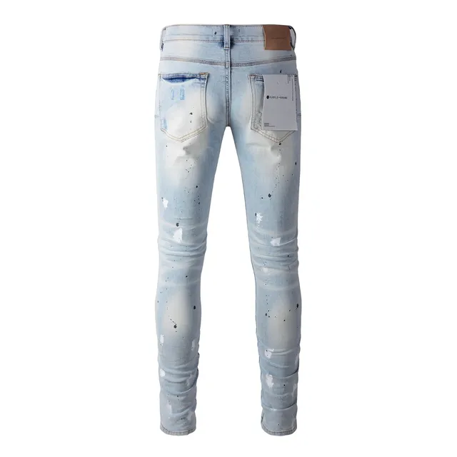 Jeans slim-fit distressed com salpicância de tinta da marca Purple Brand 16