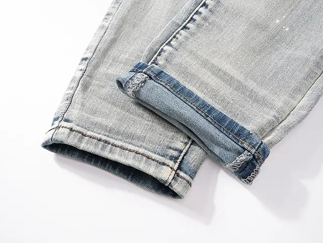 Purple Brand Distressed Paint-Splattered Light-Wash Slim-Fit Jeans 9