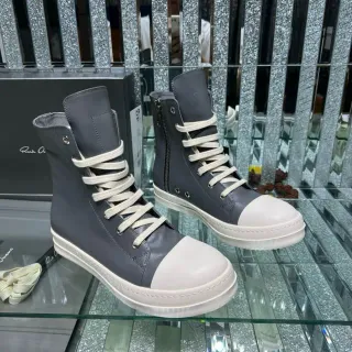 Rick Owens DRKSHDW Geobasket Gray and Off-White Ankle Boots