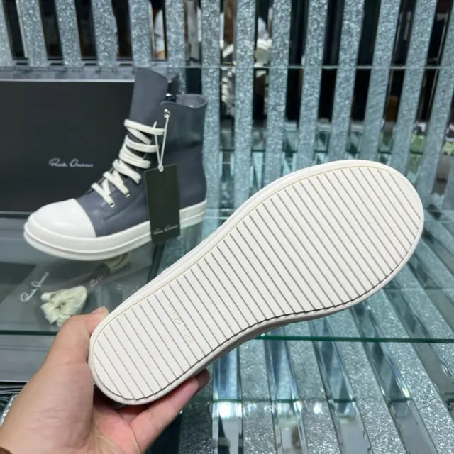Rick Owens DRKSHDW Geobasket ধূসর এবং অফ-হোয়াইট এনকেল বুট 2