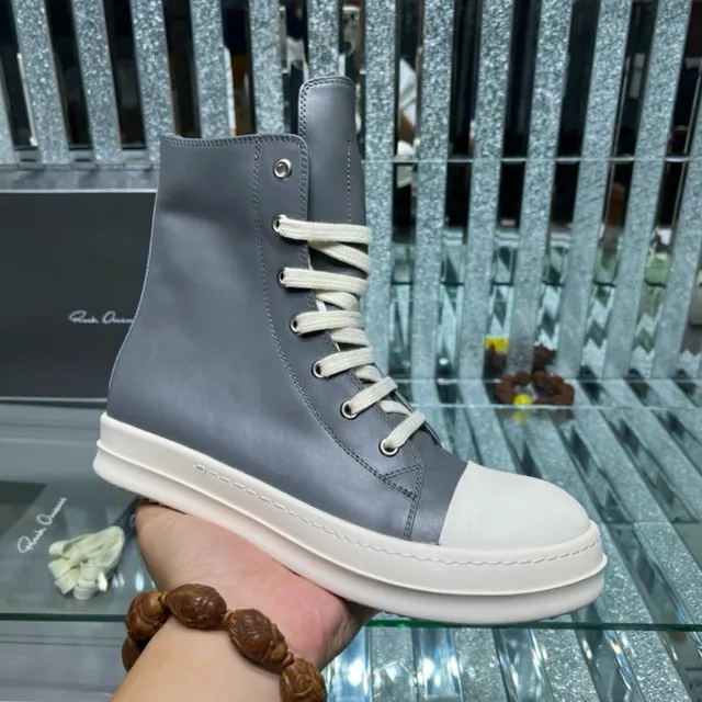 Rick Owens DRKSHDW Geobasket ধূসর এবং অফ-হোয়াইট এনকেল বুট 3
