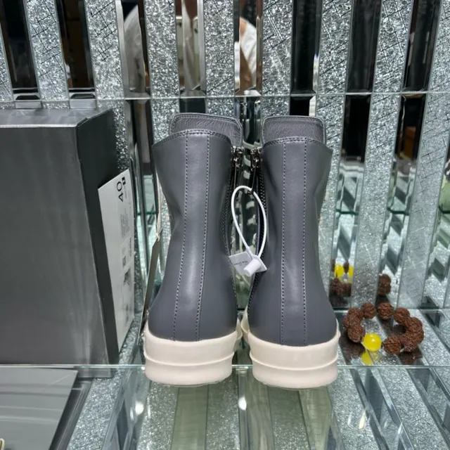 Rick Owens DRKSHDW Geobasket ধূসর এবং অফ-হোয়াইট এনকেল বুট 4