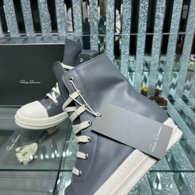 Rick Owens DRKSHDW Geobasket ধূসর এবং অফ-হোয়াইট এনকেল বুট 5