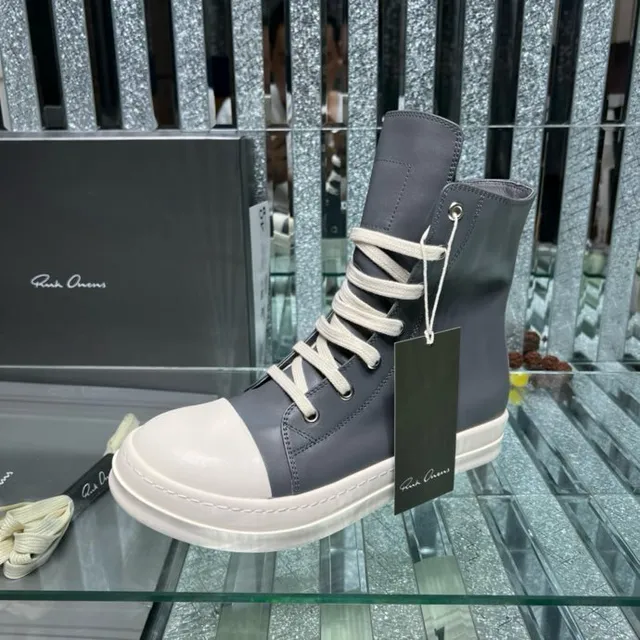 Rick Owens DRKSHDW Geobasket ধূসর এবং অফ-হোয়াইট এনকেল বুট 7